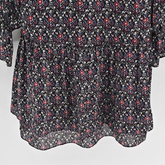 JOIE Dress Sz S Jamira‎ Black Floral Silk Tie Neck Bell Sleeve Ruffle Mini Ditsy - Picture 7 of 12